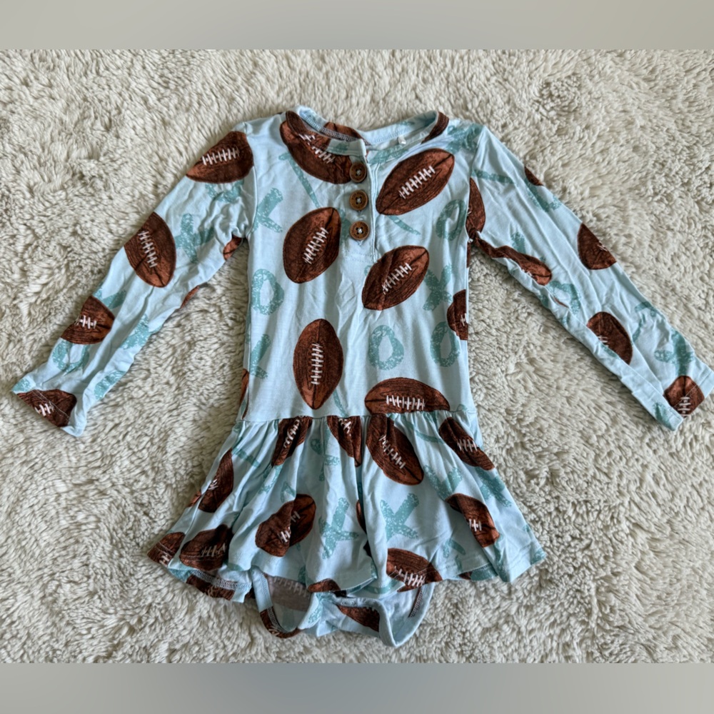 Posh Peanut Long Sleeve Bodysuit Dress in Field Day - 12-18 months